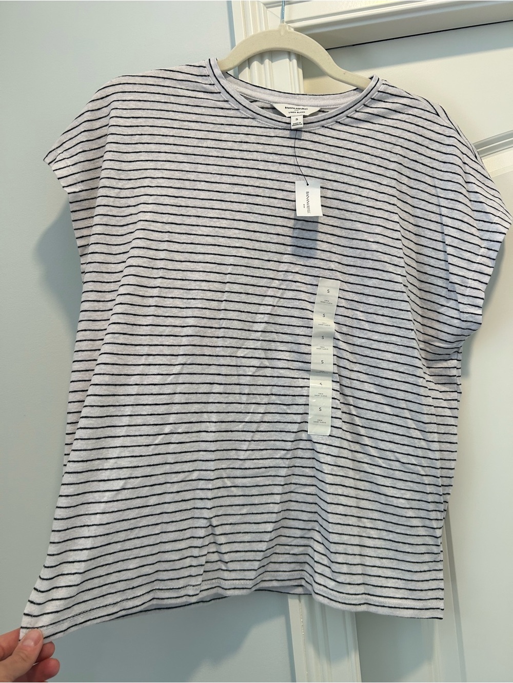 Striped Short Sleeve Linen Tee - White and Black
